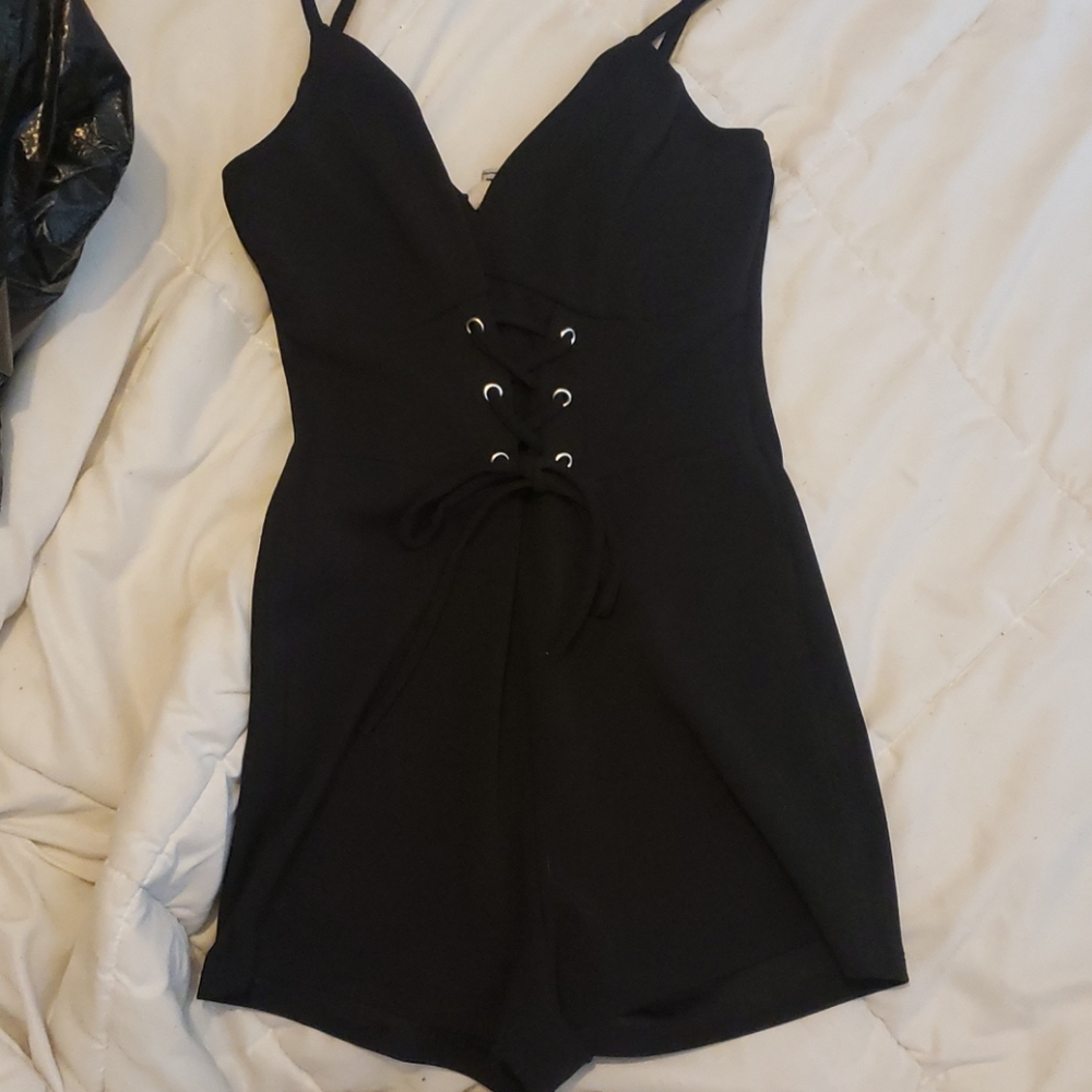 Black corset lace romper